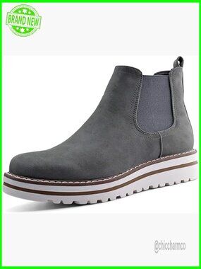 Women's Chelsea Ankle Boots Waterproof Flat Boots Round Toe Slip-On Non-Slip